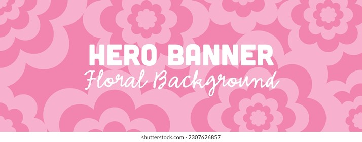 Pink Floral Banner With Copy Space, Hero Image Template. Flowers Pattern Image for Websites And Print Design, Light Magenta Shade