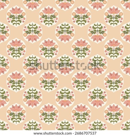 Pink floral block print. Boho flower stamps seamless pattern. Hand drawn tiny bouquet. Cute stylized Indian textile design, summer repeat background, wallpaper, wrapping paper. Vector illustration.