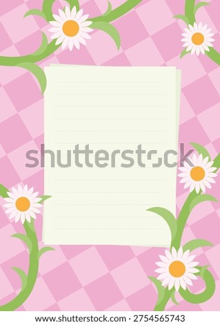 Pink floral border with white daisy flowers and green leaves surrounding a cream center panel. Decorative spring themed frame with blank copy space ideal for greeting cards, invitations, posters, announcements, and elegant stationery designs.