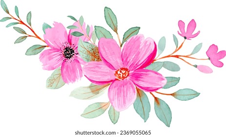 Pink floral bouquet with watercolor for background, wedding, fabric, textile, greeting, card, wallpaper, banner, sticker, decoration etc.