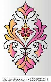 A pink floral butterfly art design with a swirl pattern.		