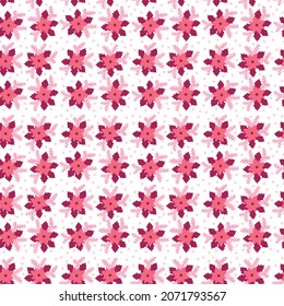 Pink Floral Christmas Seamless Pattern with poinsettia great for scrapbooking, textile and wrapping. Vector illustration. 