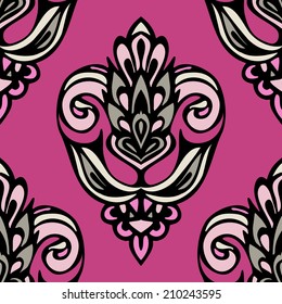 Pink floral damask  seamless vector pattern for gift wrap