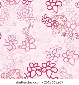 Pink Floral Doodle Vector Seamless Pattern Background 