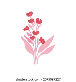 Pink floral elements. Flower and green leaves.Modern trendy Matisse minimal style.  Floral poster, invite. Vector arrangements for greeting card or invitation design