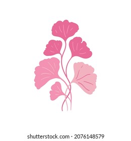 Pink floral elements. Flower and green leaves.Modern trendy Matisse minimal style.  Floral poster, invite. Vector arrangements for greeting card or invitation design