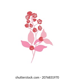 Pink floral elements. Flower and green leaves.Modern trendy Matisse minimal style.  Floral poster, invite. Vector arrangements for greeting card or invitation design