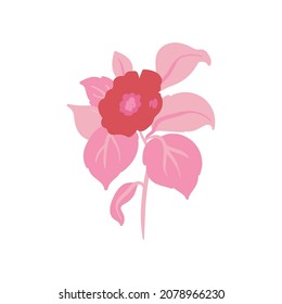 Pink floral elements. Flower and green leaves.Modern trendy Matisse minimal style.  Floral poster, invite. Vector arrangements for greeting card or invitation design