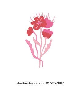 Rosa Blumenelemente. Blume und grüne Blätter. Moderne Trendmotive Matisse minimalistischer Stil.  Blumenposter, lade ein. Vektorgrafik-Arrangements für Grußkarten oder Einladungen