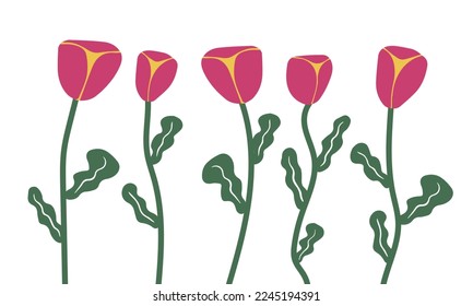 Rosa Blumenelemente. Blumen und grüne Blätter. Moderne Trendmotive Matisse minimalistischer Stil. Blumenposter, lade ein. Vektorgrafik-Arrangements für Grußkarten oder Einladungen