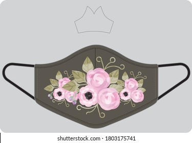 Pink floral face mask with brown colour background