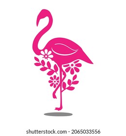 Pink floral flamingo. Dcoration element. Flat design. White background. Isolated.