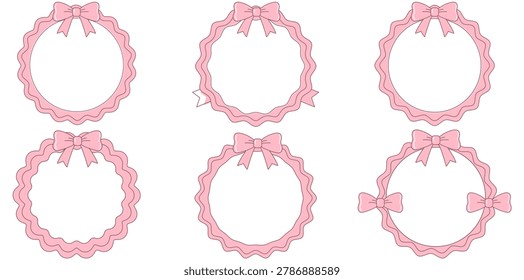 Pink floral frame collection featuring decorative ribbon borders and elegant circular ornament concept for wedding and celebration design projects