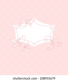 Pink floral frame with a dragonfly. Vector illustration