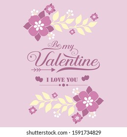 Pink floral frame of elegant, for card design happy valentine romantic. Vector