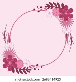 Marco floral rosa con forma redonda