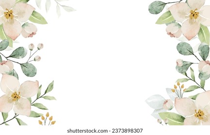 Pink floral and green leaves background in watercolor style