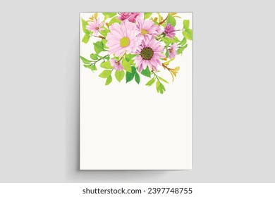 pink floral with greenery leaves wedding invitation card