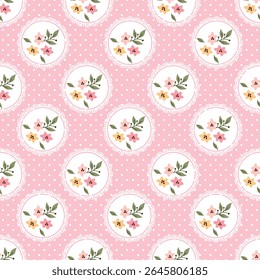 Pink Floral Lace with Polka Dots A Sweet Elegant Pattern. Floral Lace pattern on pink background. Design for fashion prints, textile, background, wallpaper, wrapping, fabric and more