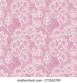 Pink Floral Lace Seamless Pattern. Elegant Textile Background.