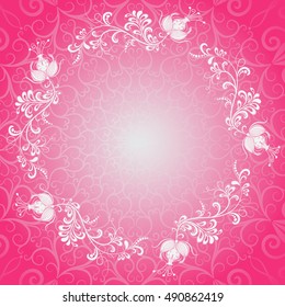 Pink floral lacy spring frame with white flowers (vector)