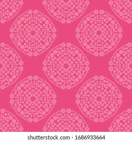 Pink floral modern mandala seamless pattern for tile, wallpaper, wrapping, textile, bags and bedsheet. Contemporary ethnic motif endless fabric. Geometric texture on magenta color background.