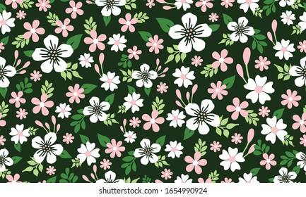 Pink floral pattern background for spring, with leaf and floral design.
