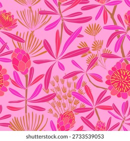 Pink floral pattern. Cottrura shrubs.