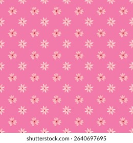 Pink floral pattern featuring symmetrical blossoms in a repeat formation, creating a decorative and pleasing design suitable for textiles, wallpapers, stationery, and art projects.