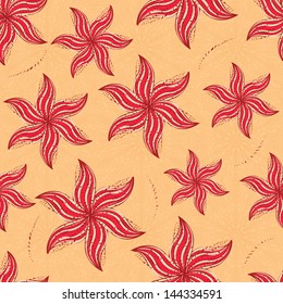 Pink Floral Pattern on Seamless Beige Background