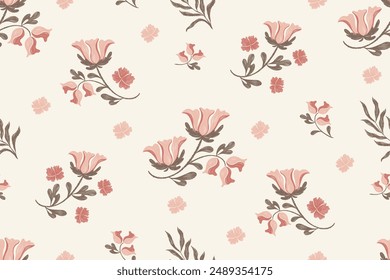 Rosa Blumenmuster nahtlos. Rosa Blumen Stickerei Ikat Textur Blumenmotive Vintage Minimal Design Vektorillustration Handgezeichnet. 