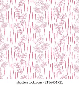 Pink floral pattern and strokes on a white background. Vector drawing.