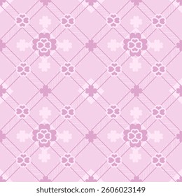 Pink floral plaid pattern with a soft, vintage aesthetic. A seamless decorative background perfect for textiles, wallpapers, and designs.