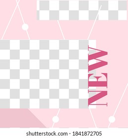 Pink floral post. Cute abstract new social media post template. Social story decoration, announcement frame flyer trend, vector illustration