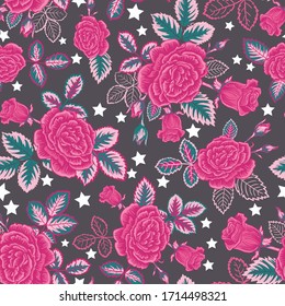 Pink Floral Roses Bunch Vector Seamless Pattern