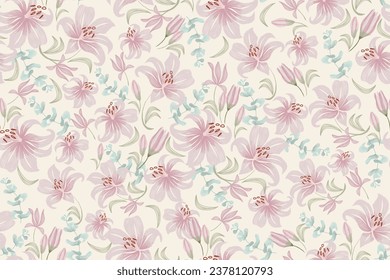 Pink Floral Seamless Pattern batik vintage design lily flower motifs vector illustration