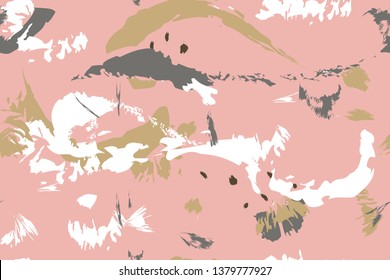 Pink floral seamless pattern. Brush stroke for textile covers. Dirty art smear. Pastel colors fashion trend print. Wallpaper background for fabric. Putty plaster paint for walls design. 
