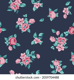 PINK FLORAL SEAMLESS PATTERN IN DARK BACKGROUND VECTOR