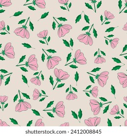Pink Floral Seamless Pattern Design Vector Illustration