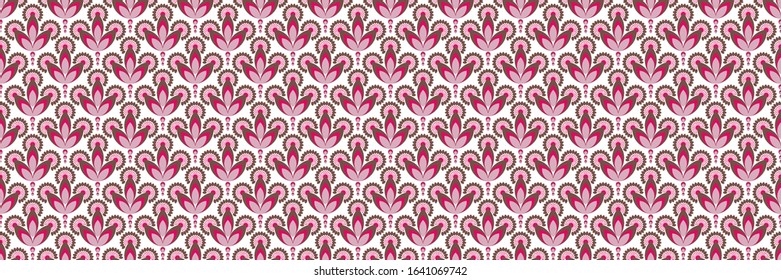 Pink floral seamless pattern for fabric, paper, clothes, bedding. Vector. Stock.