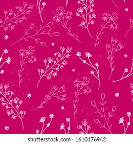 Pink Floral seamless pattern with flowers and branch. Pink colors. Seamless pattern can be used for wallpaper, pattern fills, web page background, surface textures.