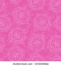 Pink Floral seamless pattern. Garden drawings. Outline Peony print