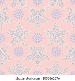 Pink floral seamless pattern with light blue and yellow flower elements for wallpapers, textile and fabrics
