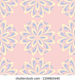 Pink floral seamless pattern with light blue and yellow flower elements for wallpapers, textile and fabrics