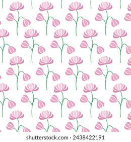 Pink floral seamless pattern on a white backfround