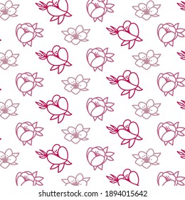 Pink Floral seamless pattern, outline
