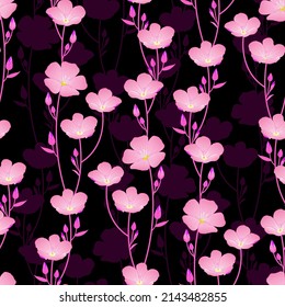pink floral seamless pattern. pastel flowers in spring and summer garden with black background. good for fabric, wallpaper, fashion, dress, kimono, pajama, etc.