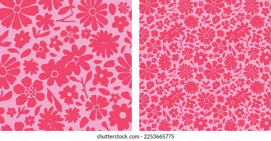 Pink Floral Seamless Pattern Retro Boho Cute Little Flowers Nature Aesthetic