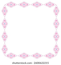 Pink floral square frame. Simple flowers isolated design element on white background. Floral tile vector illustration. Fantasy square ornament for decor clothes, home, etc.