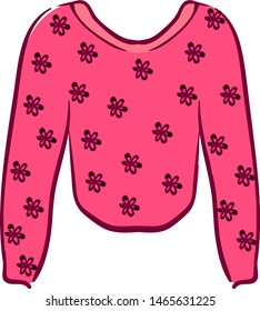 Pink floral sweater, illustration, vector on white background.